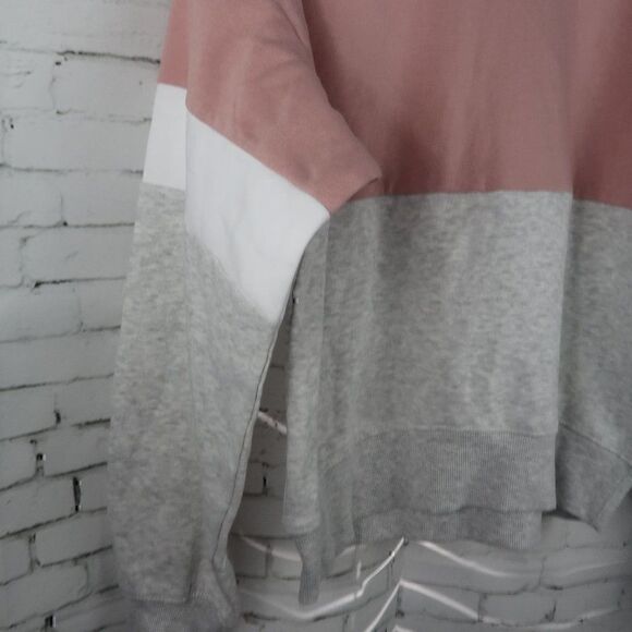 H&M PINK GREY & WHITE COLORBLOCK LONG SLEEVE CREW NECK CROP OVERSIZED SWEATSHIRT - Picture 5 of 5